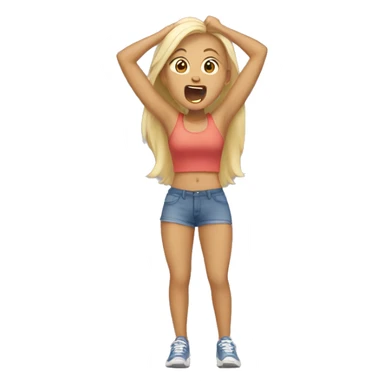 Tan girl with blonde hair standing up yawning and stretching  sticker