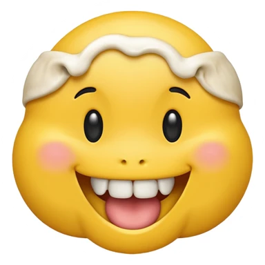 happy emoji with a yellow bone halfway out their mouth sticker