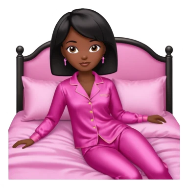 Dark skin Black barbie, short  black bob  hair, pink pajamas in bed  sticker