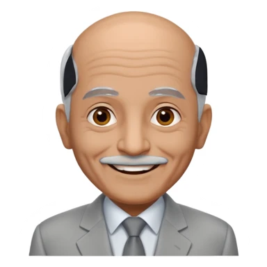 70 yr old man, almost bald, some white hair, pakistani, light grey business suit, big smile, darker skin, no moustache
 sticker