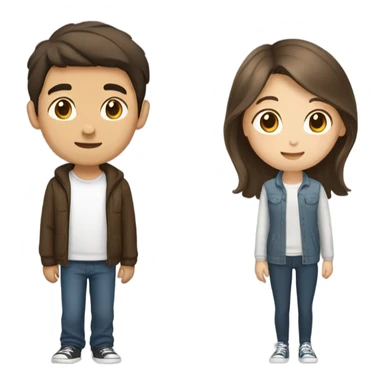 asian girl with wavy brown hair and white boy with brown hair  sticker