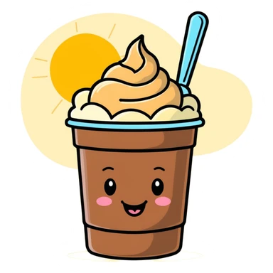 A chocolate peanut butter tub of ice cream that’s extremely happy and has sunshine above it and a banner good girl sticker