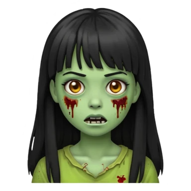 Zombie emoji girl, light green skin, black long hair with bangs sticker