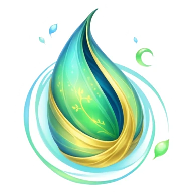 green-blue magical organic cocoon lit up with swirling yellow magic, ethereal and mystical, symbol shape, gentle green-blue hues sticker