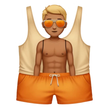 sunbrun eventho person used sunscreen - a parson in beach shorts, but with a sunburn and outline of a tanktop sticker