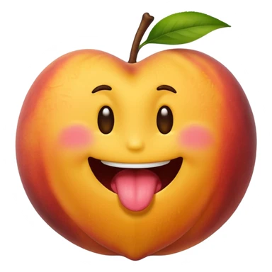 A smiley emoji licking a brown peach emoji sticker