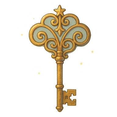 magical key with ornate details, dreamy lighting, soft painterly textures, whimsical and enchanting sticker