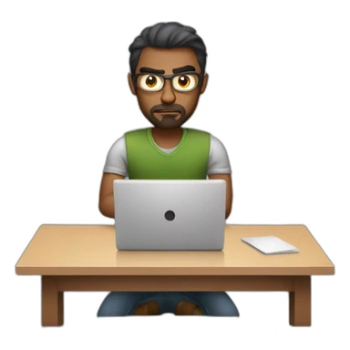 grumpy male graphic designer with laptop sticker