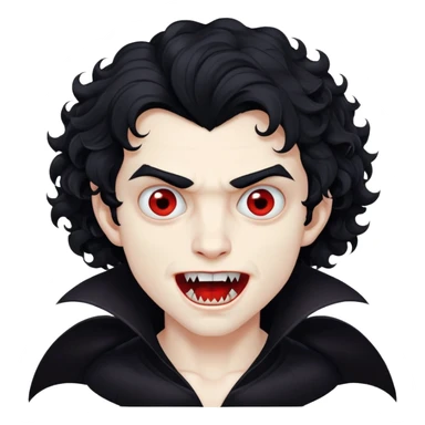 vampire boy with medium-length curly black hair showing fangs sticker