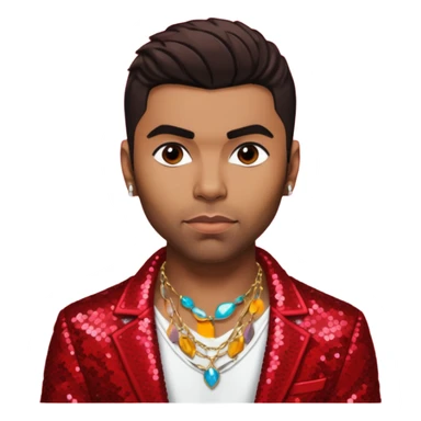 Ginuwine dark brown hair, red sequin jacket, shirtless with necklace sticker