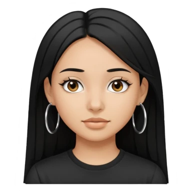 a pretty bratz girl with straight black hair wearing a black tshirt and silver hoops. tan girl sticker