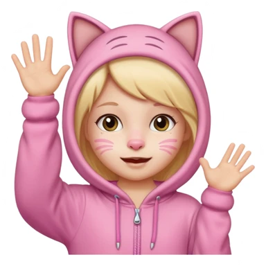 little Girl kid in pink cat onesie waving happily sticker