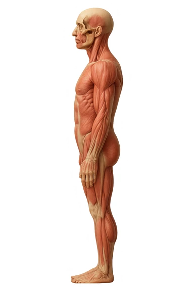 corpo umano anatomico di profilo realistico con schiena piatta, iperrealistico 4k sticker