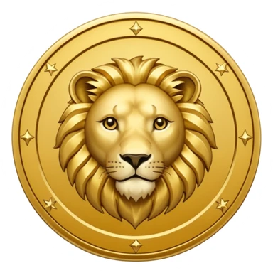 Fais un emoji de pièce d'or ronde avec l'inscription "F" dessus et un lion très détaillé gravé sur la pièce. Le F et le lion doivent être très lisible ainsi que les détails autour de la pièce. Monnaie Fcoins sticker