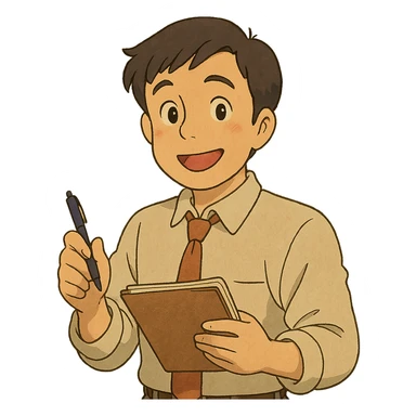 friendly recruiter emoji in business casual holding a pen and notepad sticker