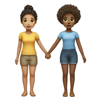 Full body, Two girls holding hands light skin  one  with a curly bun and one  with curly hair sticker