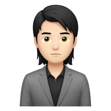 asian young man with long black hair on the forehead in grey blazer and black t-shirt  sticker
