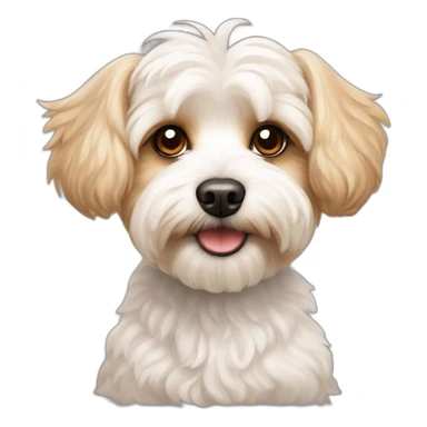 white maltipoo / yorkshire terrier mix with light brown ear sticker