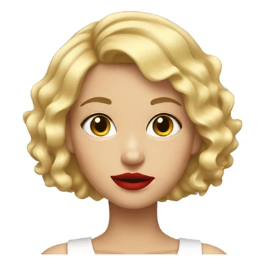 blond girl with a short bob, lose curly putting on red lipstick sticker