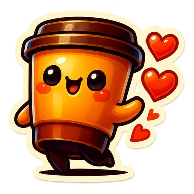 Tall coffee cup, bowing, gushing with love, worship sticker