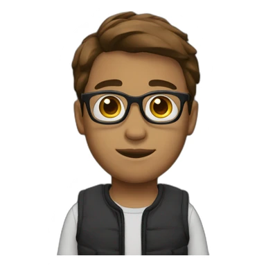 boy,smooth mid long brown hait,glasses round,cargo black pants  sticker