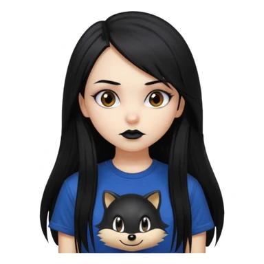 make a goth attractive girl with straight long black hair, side bangs, with brown eyes and wearing sonic clothes  sticker