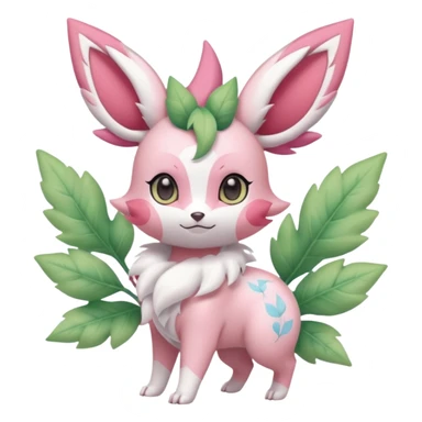 Rosy floral romantic cute kawaii Ivy-Shaymin-Sylveon-Leafeon-Pokémon-Digimon-Fakémon-hybrid-fusion-creature sticker