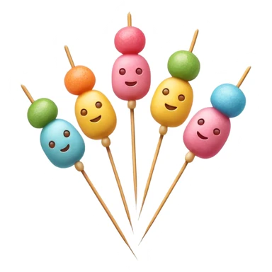 Cinematic Realistic Dango Dessert Emoji, showcasing colorful rice dumplings on skewers rendered with lifelike textures and soft, inviting lighting. sticker