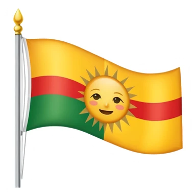 A flag with red on top then white then green and in the middle a sun sticker