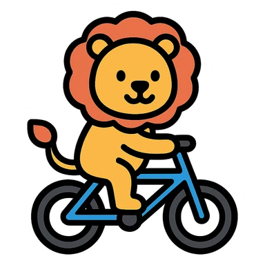 lion riding a bicycle, colored icon sticker