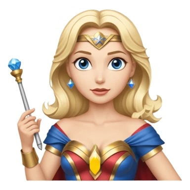 Blonde blue eyed Wonder Woman holding white orchestra conductor’s baton and bell sticker
