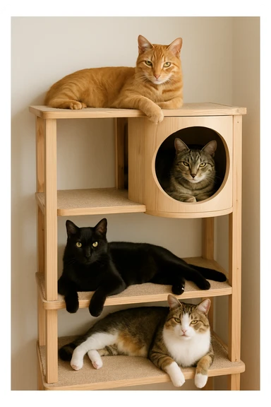 cats relaxing in a vertical playhouse sticker