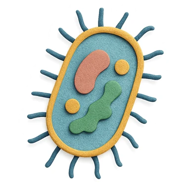 bacteria with visible organelles, layered textures, playful, in paper craft style sticker