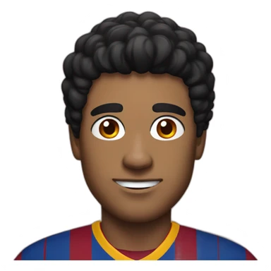 A man with black hair wearing a Barcelona team uniform sticker