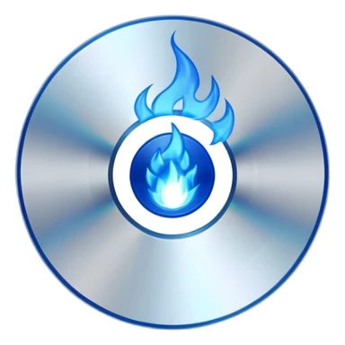 A minimalist CD disc with a subtle fire design, blue flames sticker