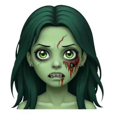 Zombie girl with a facial piercings long black hair green skin sticker