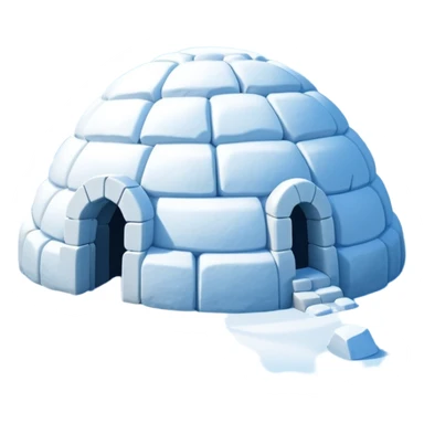 A traditional snow igloo on a vast snowy plain under a clear blue sky. Soft sunlight casts gentle shadows across the snow. The igloo has a small entrance tunnel and compacted snow blocks forming its dome. Realistic Arctic environment, crisp atmosphere, calm winter feeling. sticker