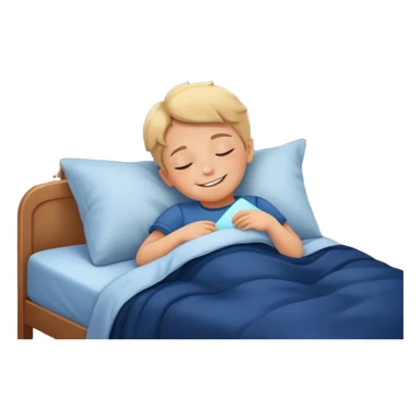 a child tucked in bed sleeping with a smile, night sky outside window sticker
