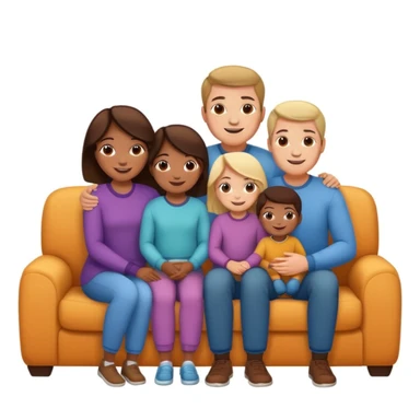 family posing for photo, living room background sticker