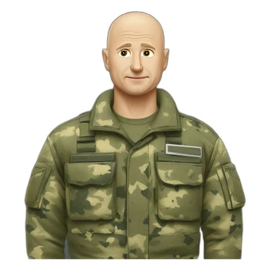 prigoZhin eugene points back in camouflage uniforms bald head speak mobile phone sticker