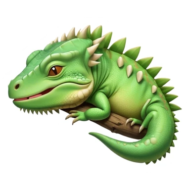 Meme-Worthy Cute Sleeping Iguana Portrait Emoji, Head resting peacefully with a contented smile, showcasing a solid, textured body with a subdued spiky crest and eyes gently closed in serene slumber, Simplified yet adorably endearing features, highly detailed, glowing with a soft, drowsy jungle light, high shine, relaxed and utterly lovable, stylized with an air of playful laziness, soft glowing outline, capturing the essence of a sleeping iguana that feels destined to become the next viral icon of adorable rest! sticker