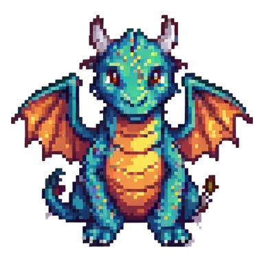 pixel art dragon with tiny wings, cute and compact sticker