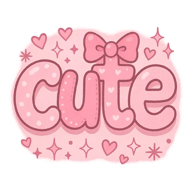the word 'cute' in a creative, pink-themed style sticker