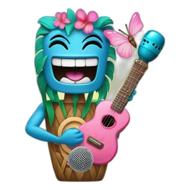Cartoon Blue and pink tiki singing with butterfly and in the mikrophone sticker