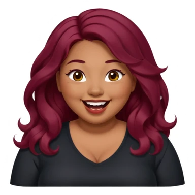 Plus size red hair brown face small eyes long hair Asian eyes small eyes wavy hair eye lashes burgundy hair black shirt laughing small slanted eyes sticker