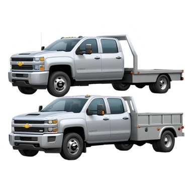A silver 2020 Chevrolet 3500 pick updually with a silver flatbed  sticker