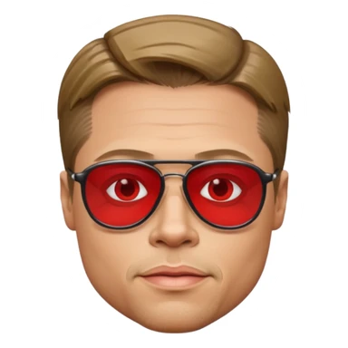 Brad Pitt, wearing dark glasses with red lenses sticker