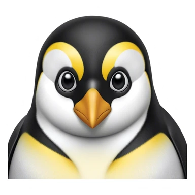 Cinematic Noble Emperor Penguin Portrait Emoji, Poised and regal, standing proudly on icy terrain with crisp black and white plumage and determined, deep-set eyes, Simplified yet sharp and sophisticated features, highly detailed, glowing with a soft, dignified polar glow, high shine, intelligent and stalwart, stylized with an air of imperial command, focused and resolute, soft glowing outline, capturing the essence of a watchful and confident arctic guardian that feels as though it could waddle out of the screen with effortless authority! sticker