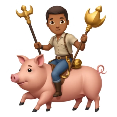 African American man riding a pig while holding a mace sticker