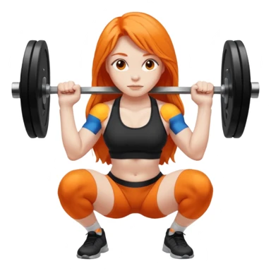 Pale girl with long orange hair squatting weight sticker